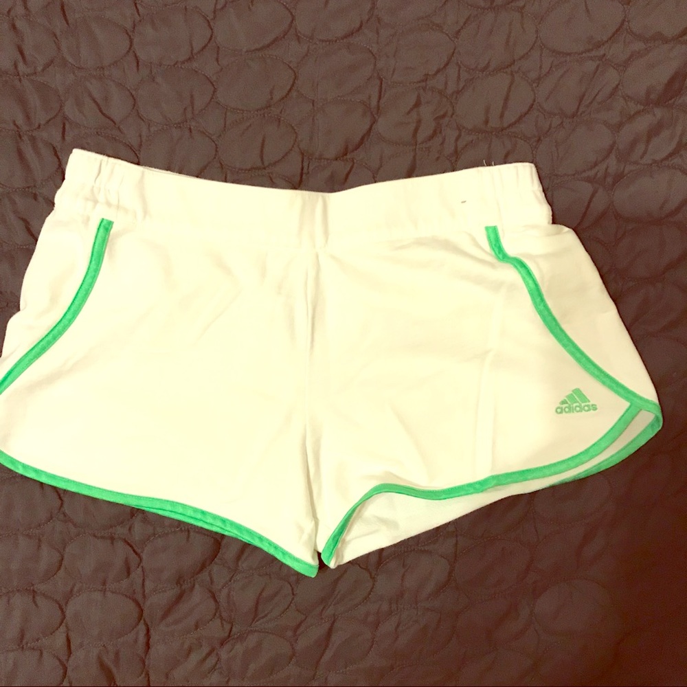 Adidas Large White Shorts with green trim